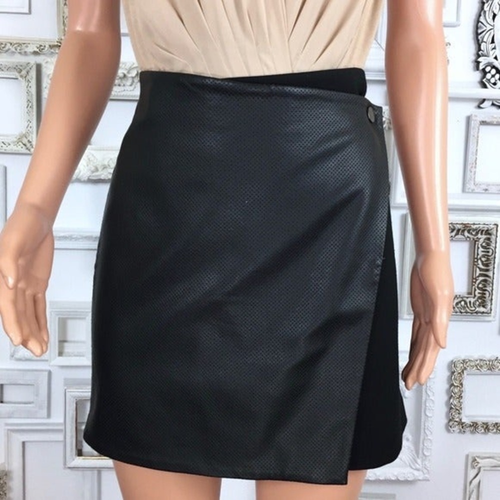 Club Monaco faux leather wrap skirt